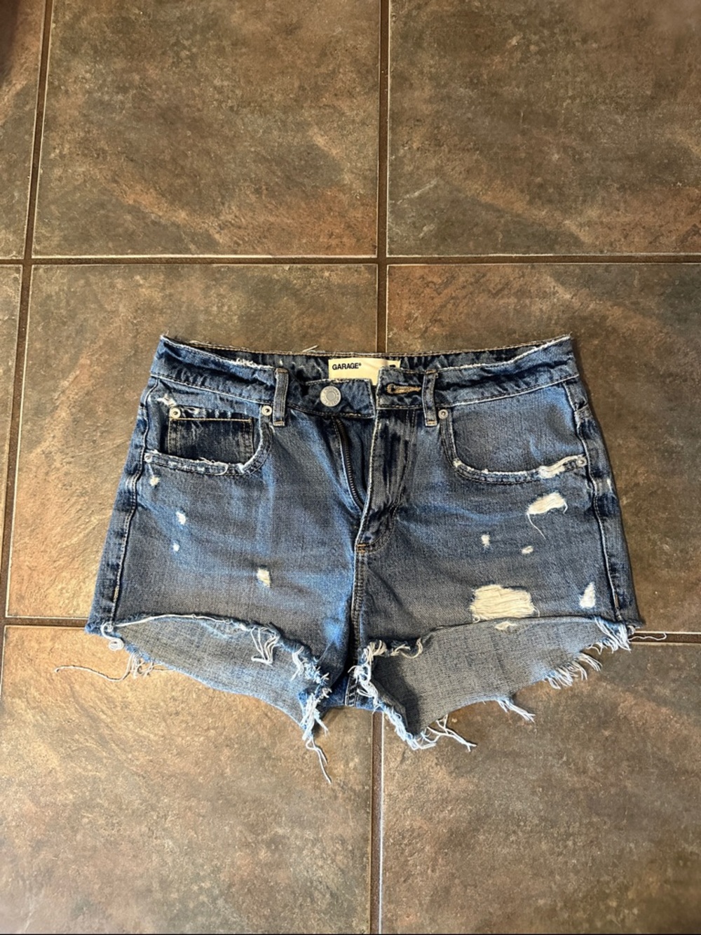 Garage Distressed Cutoff Jean Shorts in Medium Blue
